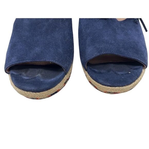 Cabi Isla Espadrille Lace-Up Wedge Sandals Navy Suede - Picture 7 of 11